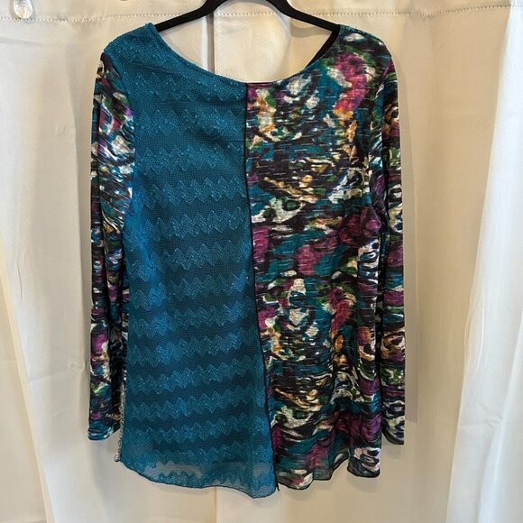 THis That Mixed Media Top 2XL Wool Blend Art Boho Abstract Patchwork Lace 17534 - Picture 3 of 9